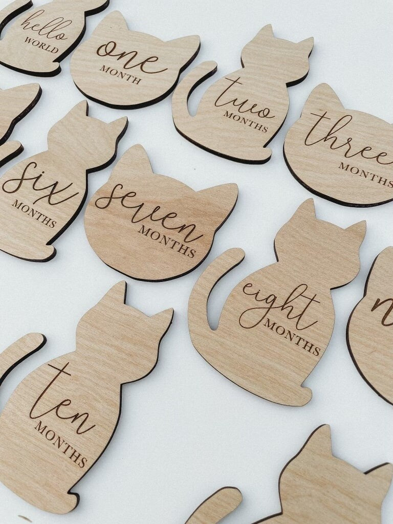 Wooden Monthly Milestone Cat Theme
