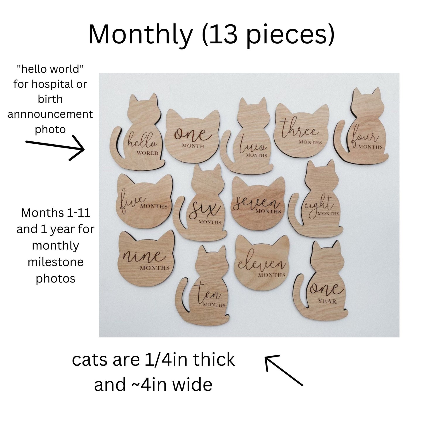 Wooden Monthly Milestone Cat Theme