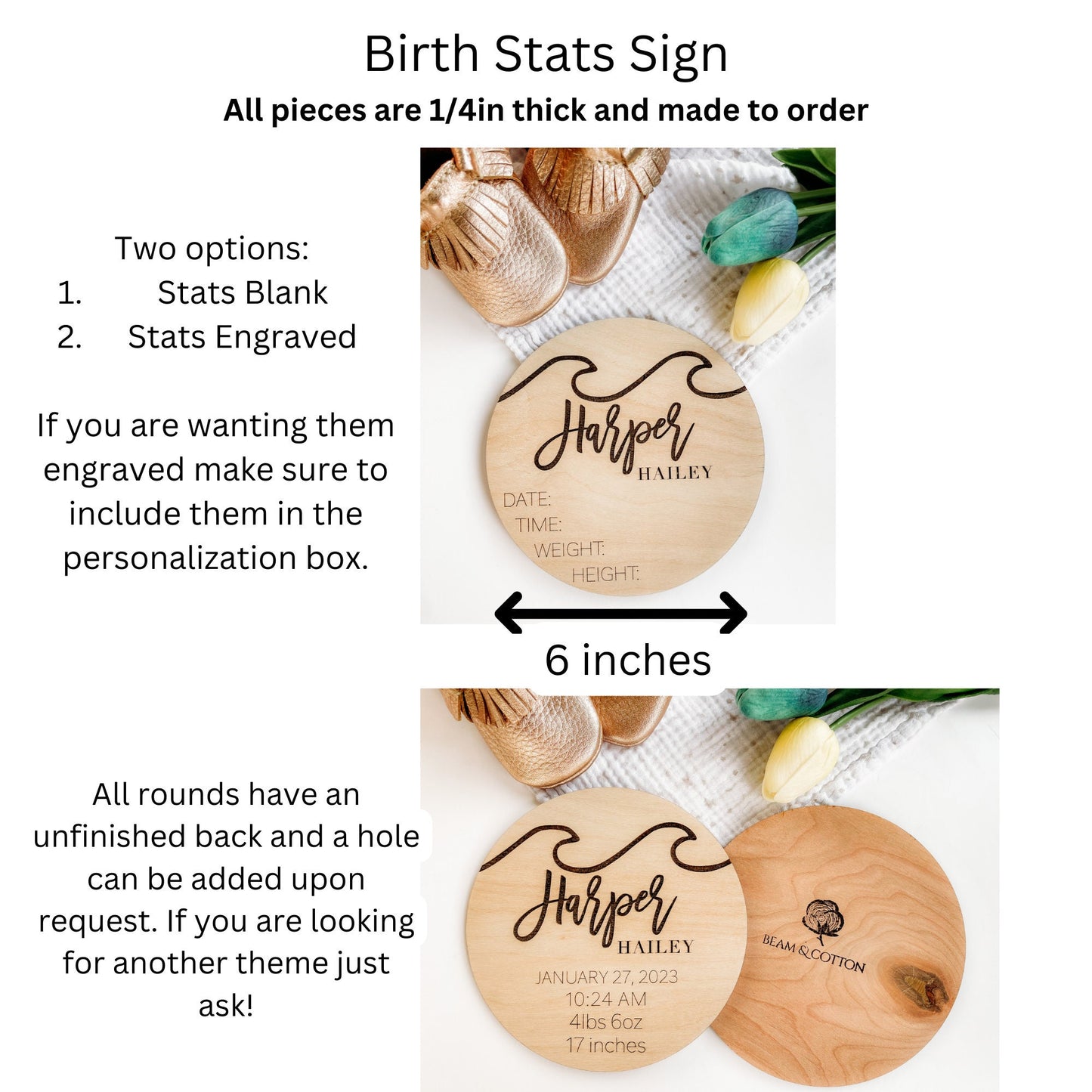 Wooden Nautical Nursery Theme Birth Announcement Stats Sign