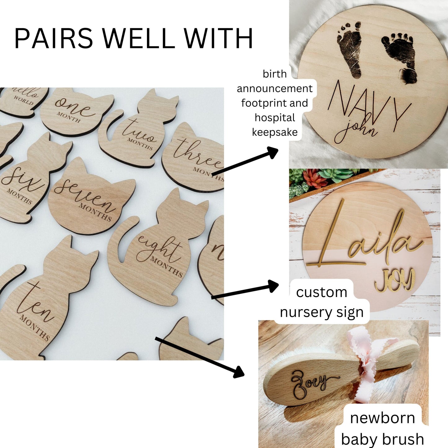 Wooden Monthly Milestone Cat Theme
