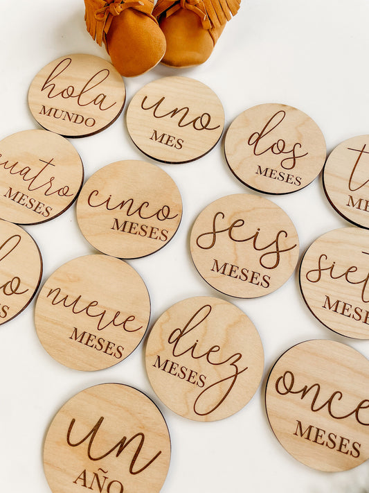 Spanish Wooden Monthly Milestone Disc For Baby Photos