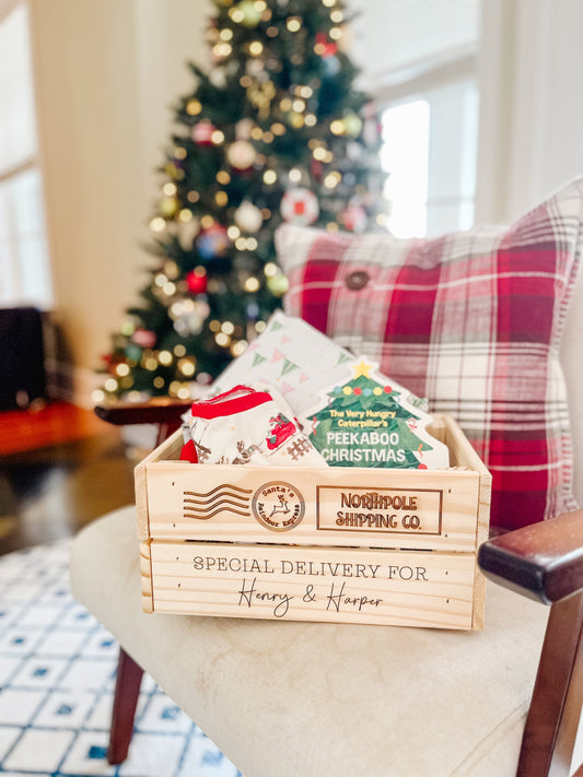 Personalized North Pole Express Wooden Christmas Eve Box – Custom Name Elf Arrival or Holiday Gift Crate