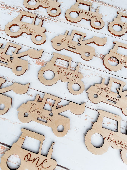 Wooden Digger Construction Baby Milestone Set