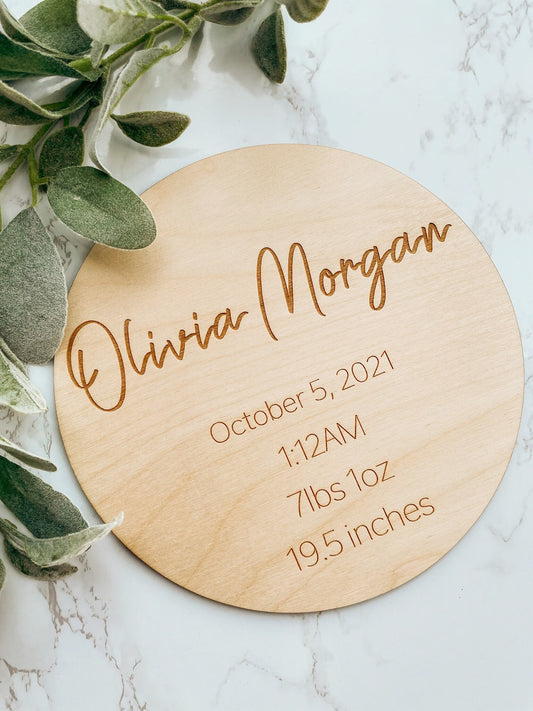 Wooden Birth Announcement Stats Sign