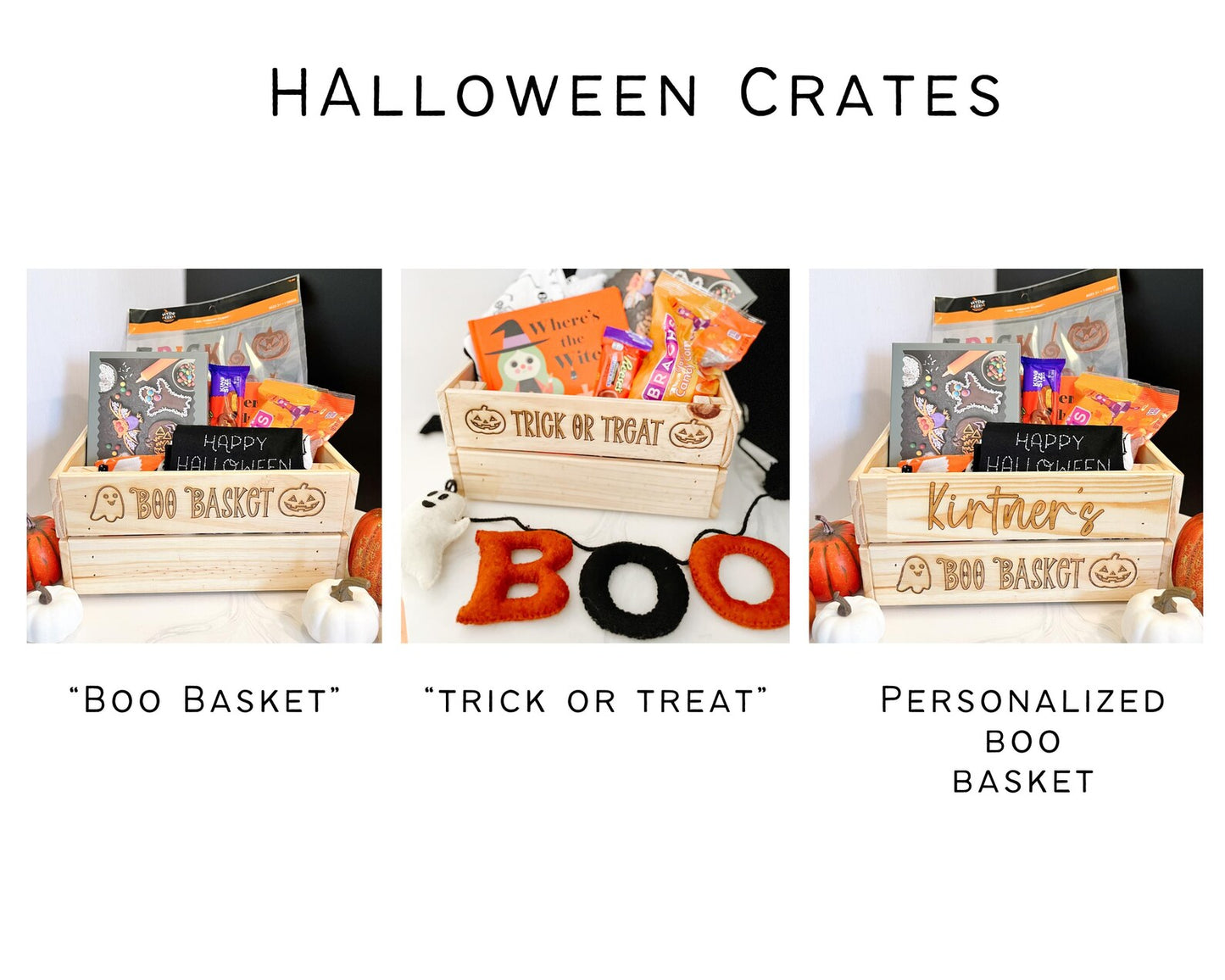 Personalized Halloween Boo Basket Crate – Custom Wooden Gift Box for Kids, Teachers, or Neighbors